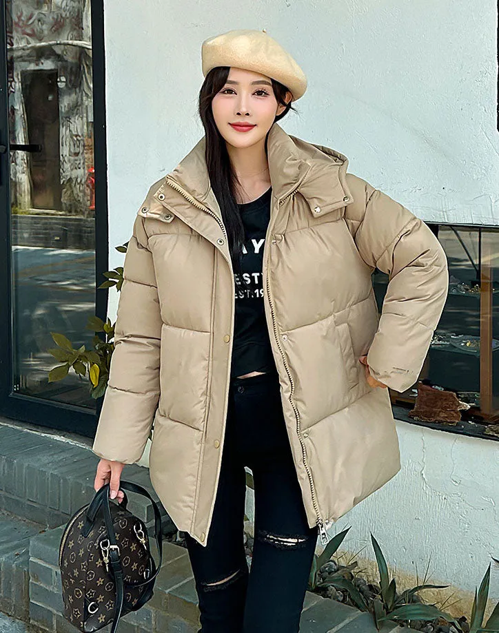 Thickened Quilted Solid Puffer Jacket for Women