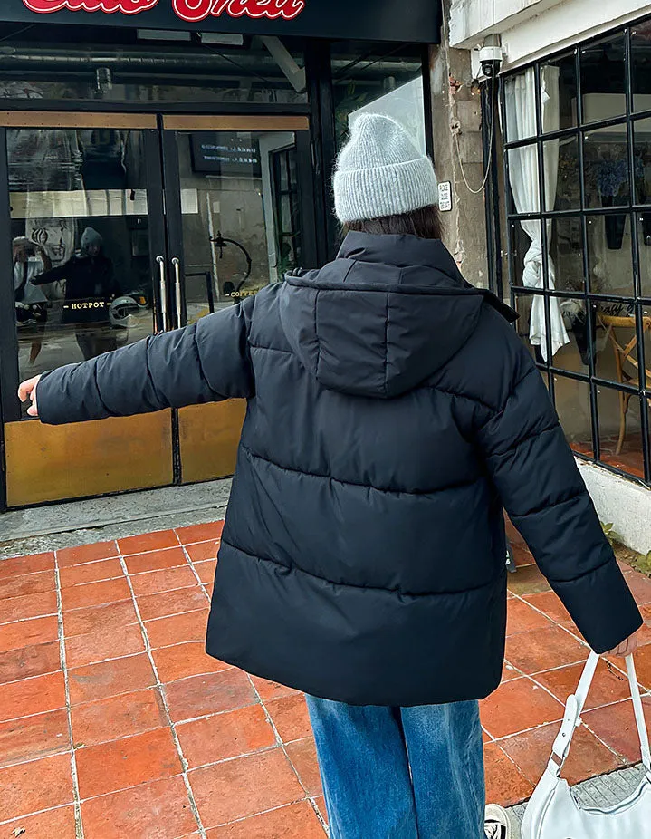 Thickened Quilted Solid Puffer Jacket for Women