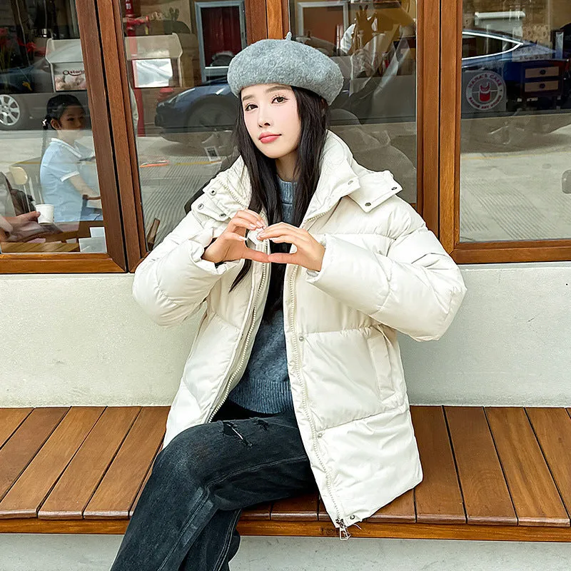 Thickened Quilted Solid Puffer Jacket for Women