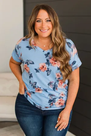 Think Of Me Floral V-Neck Top- Blue