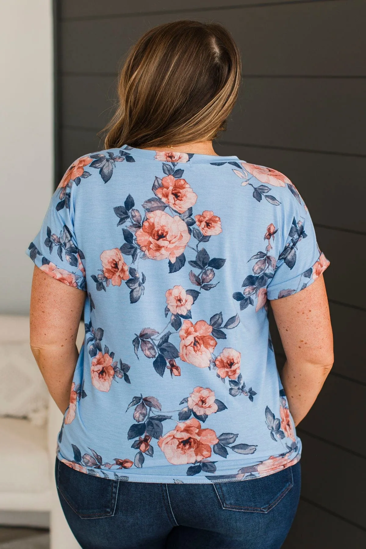 Think Of Me Floral V-Neck Top- Blue