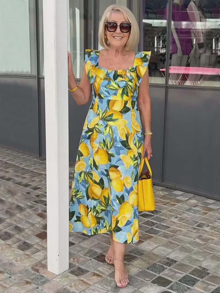 🌸Up to 40% OFF🍋Plus Size Lemon Print Tunic Dress