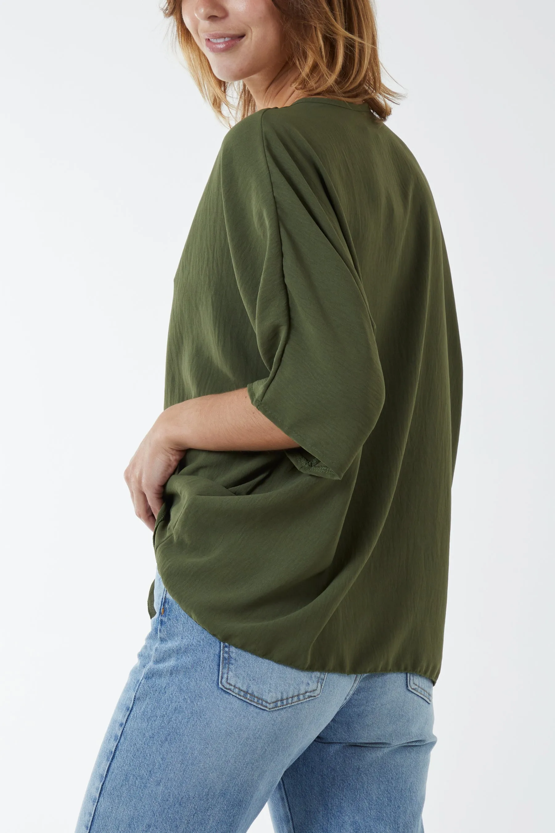 V-Neck Centre Front Tie Hem Blouse