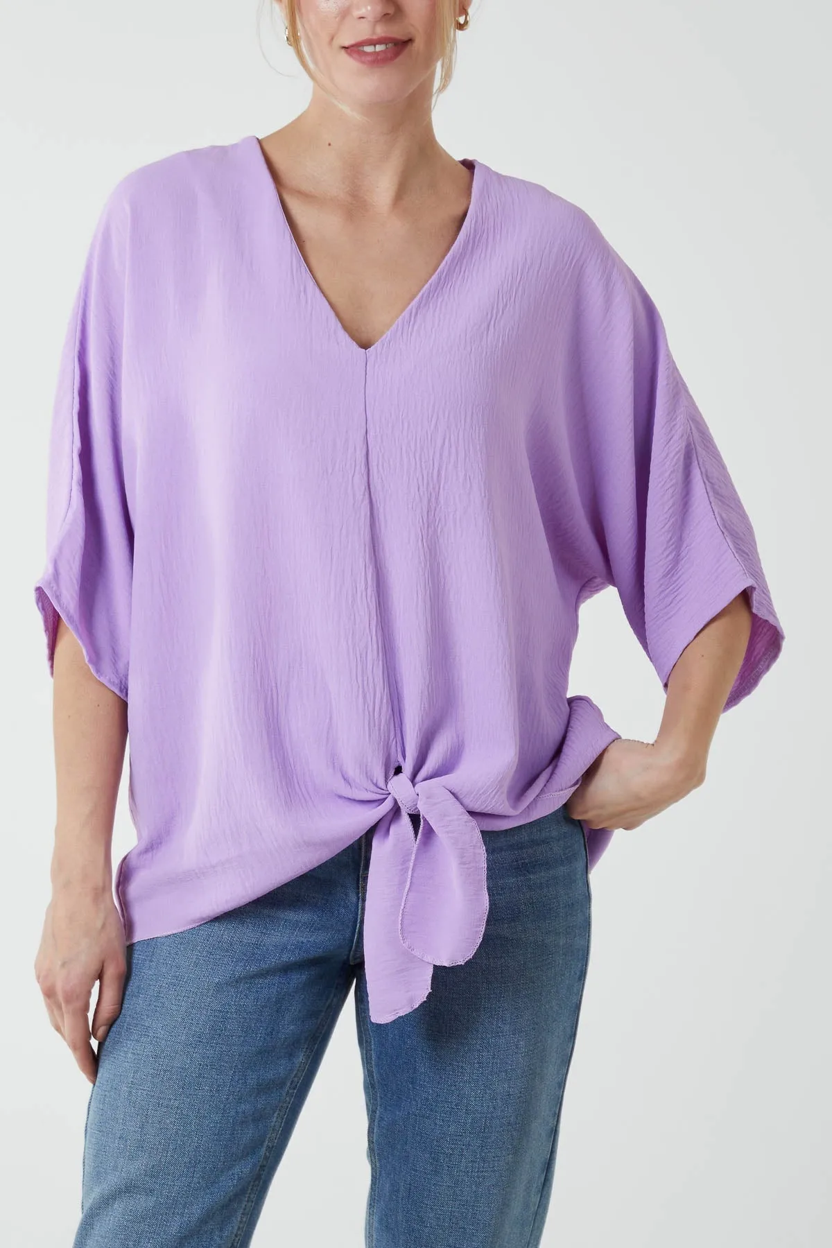 V-Neck Centre Front Tie Hem Blouse