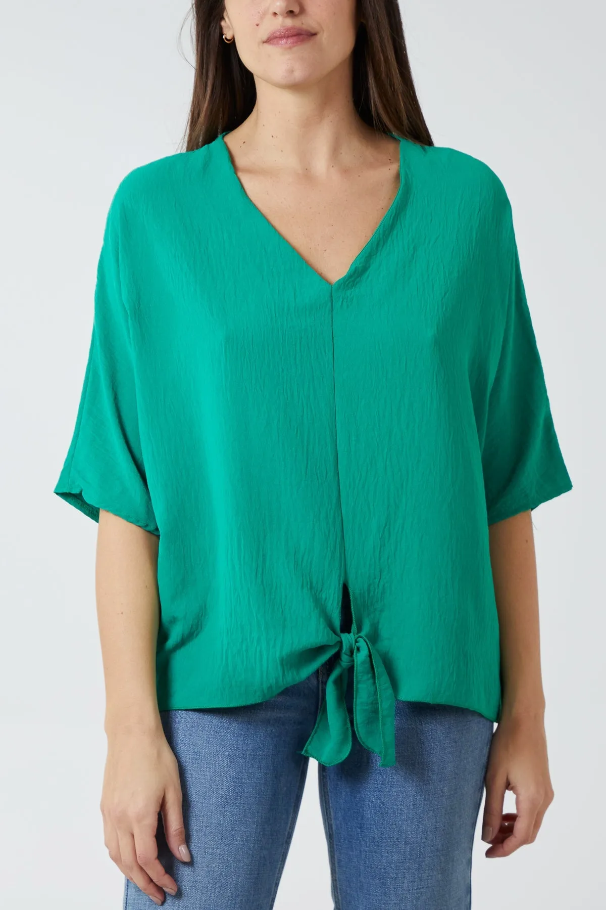 V-Neck Centre Front Tie Hem Blouse