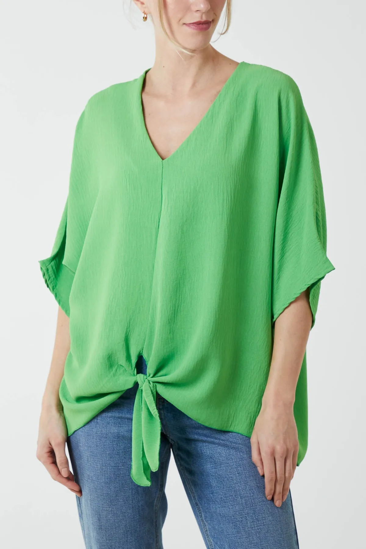 V-Neck Centre Front Tie Hem Blouse