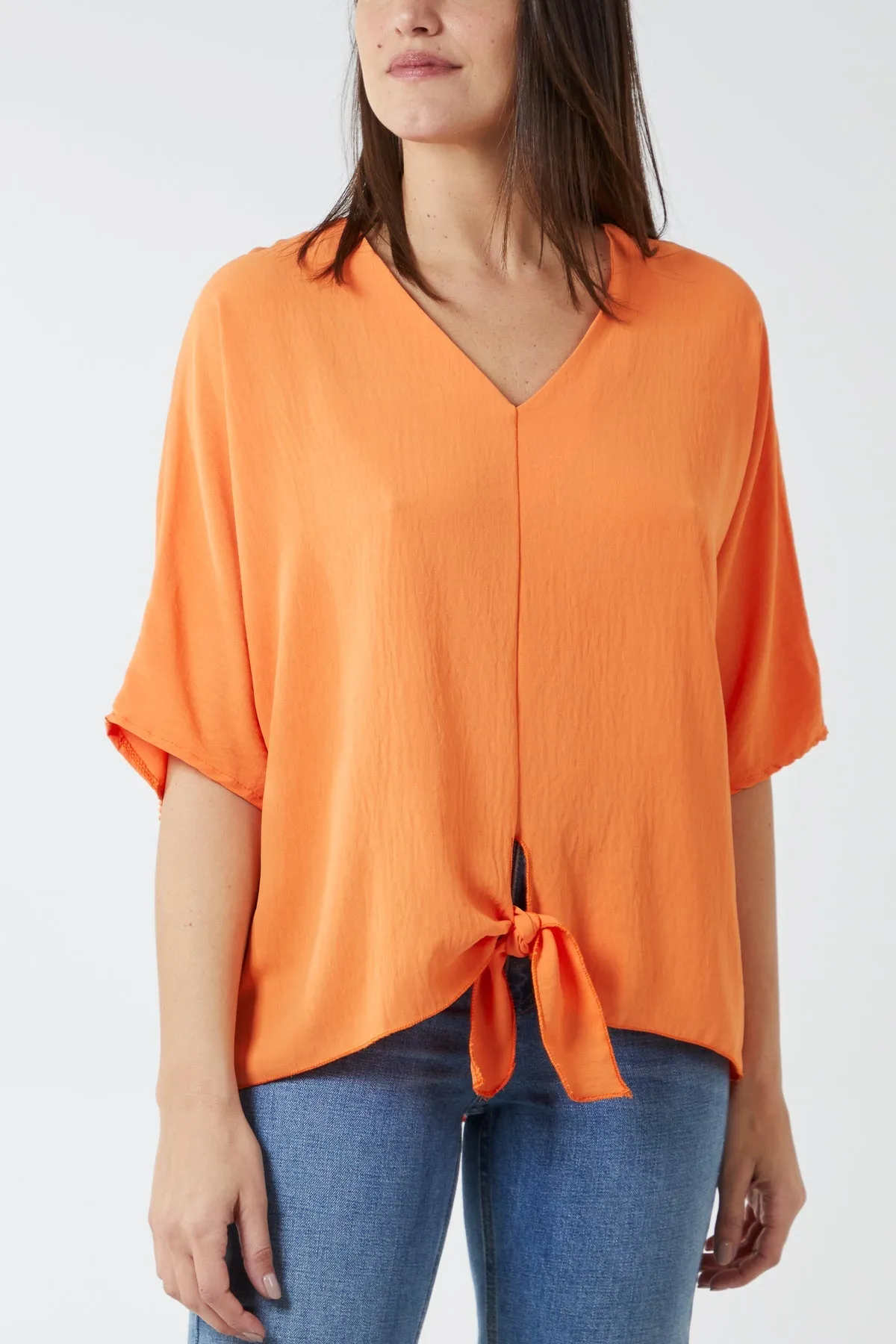V-Neck Centre Front Tie Hem Blouse