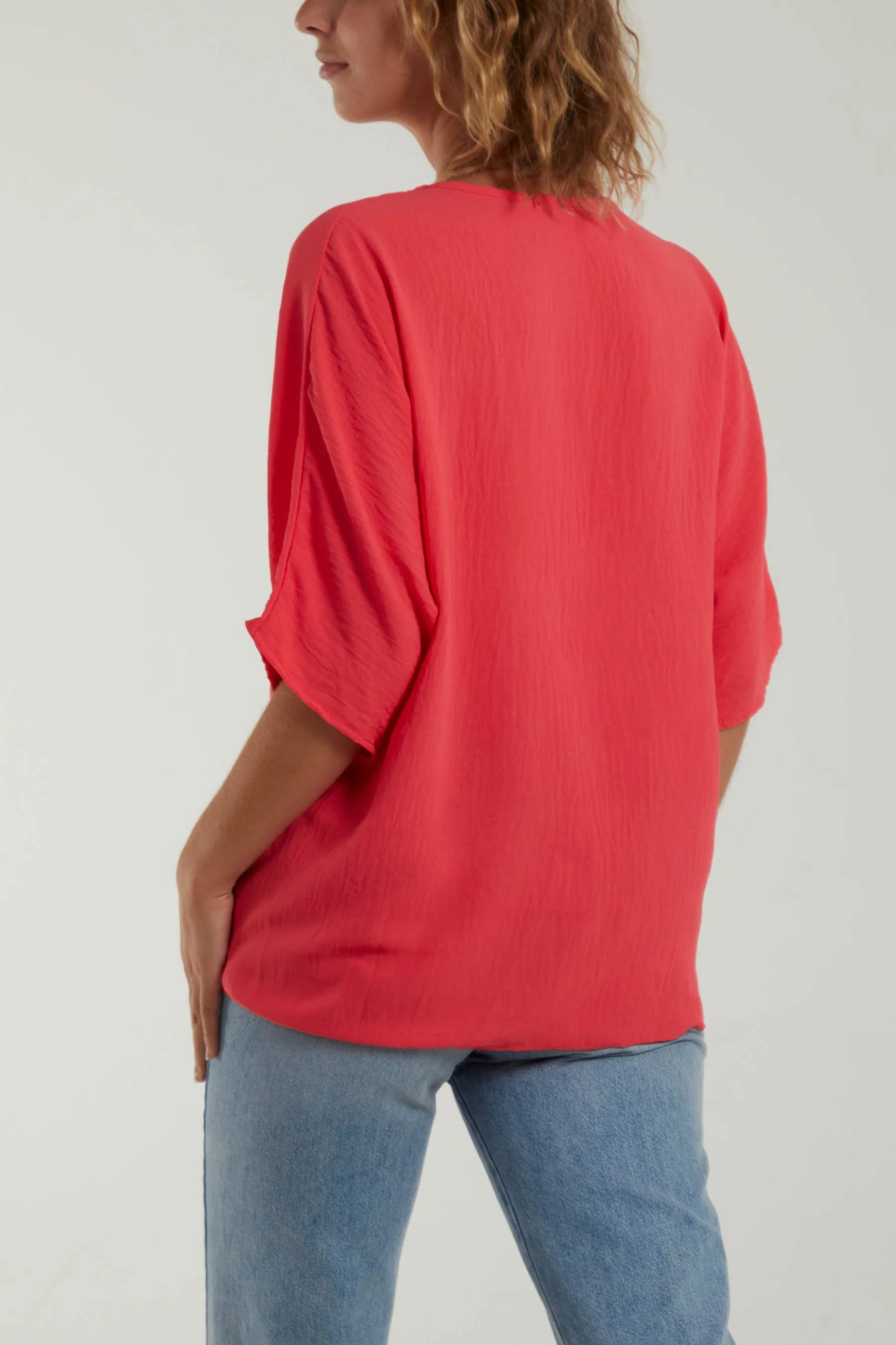 V-Neck Centre Front Tie Hem Blouse