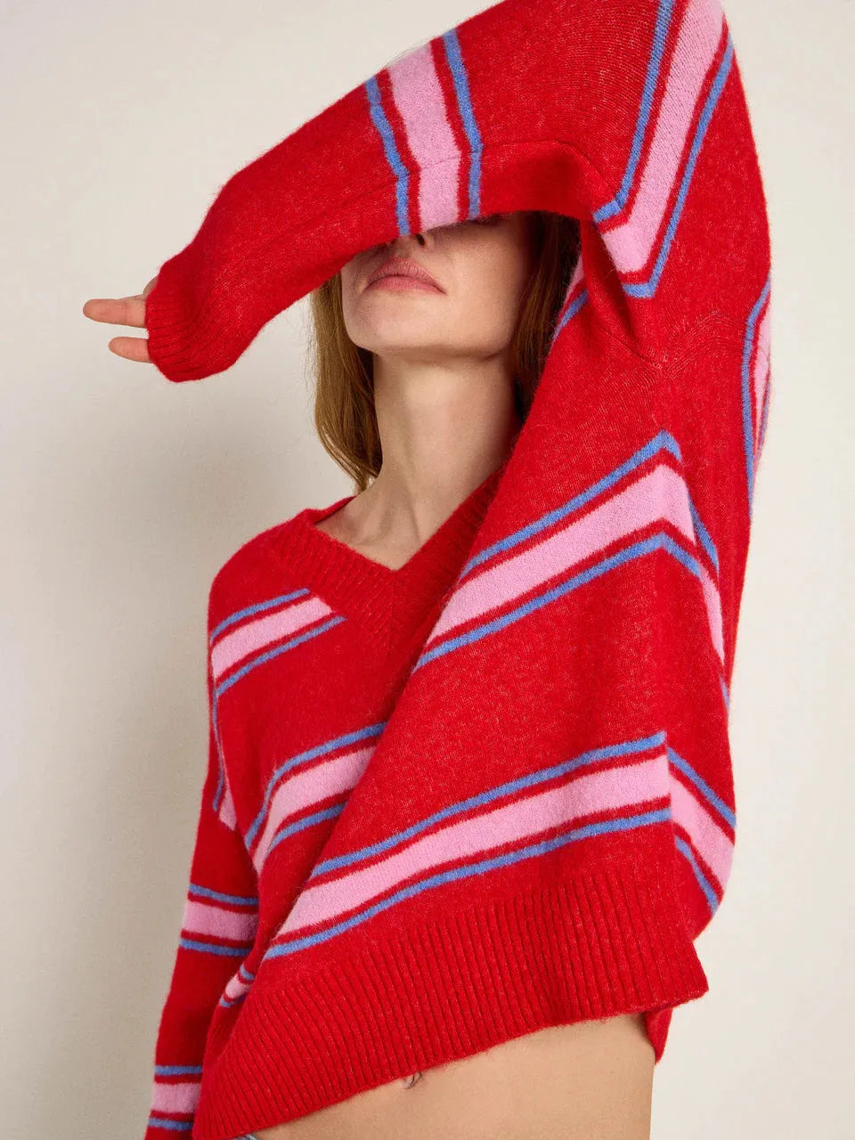 v-neck sweater red