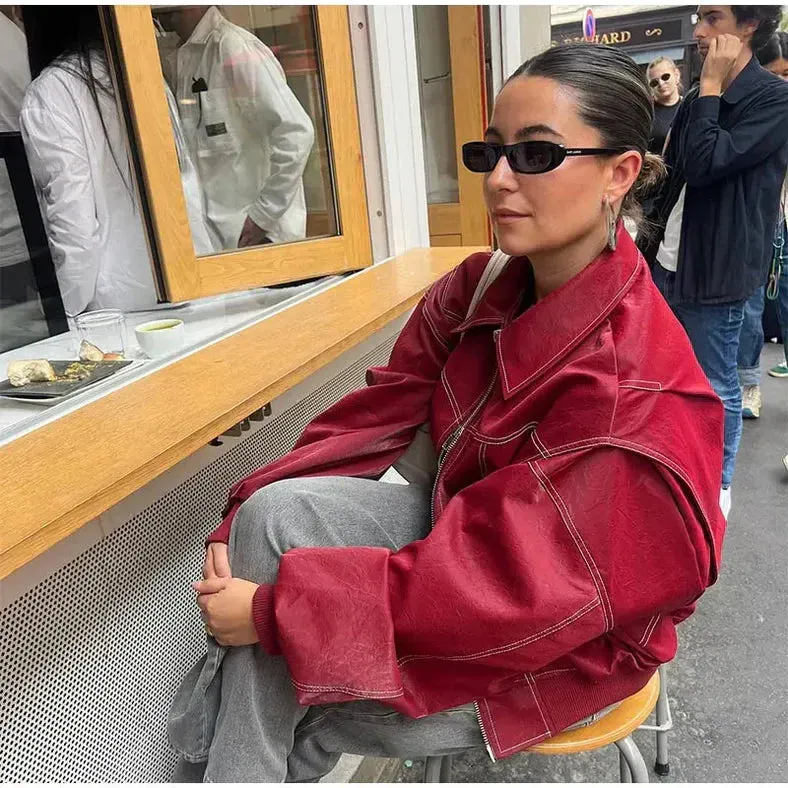 Vera - trendy red oversized fit women's jacket