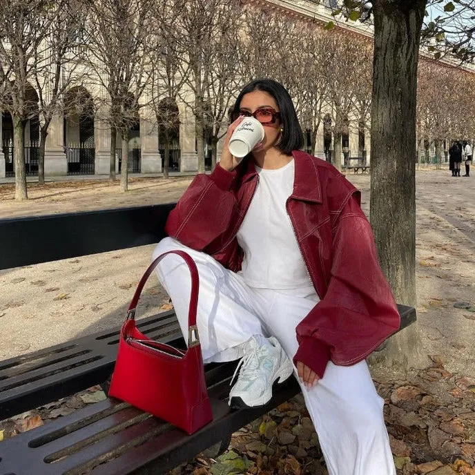Vera - trendy red oversized fit women's jacket