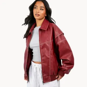 Vera - trendy red oversized fit women's jacket