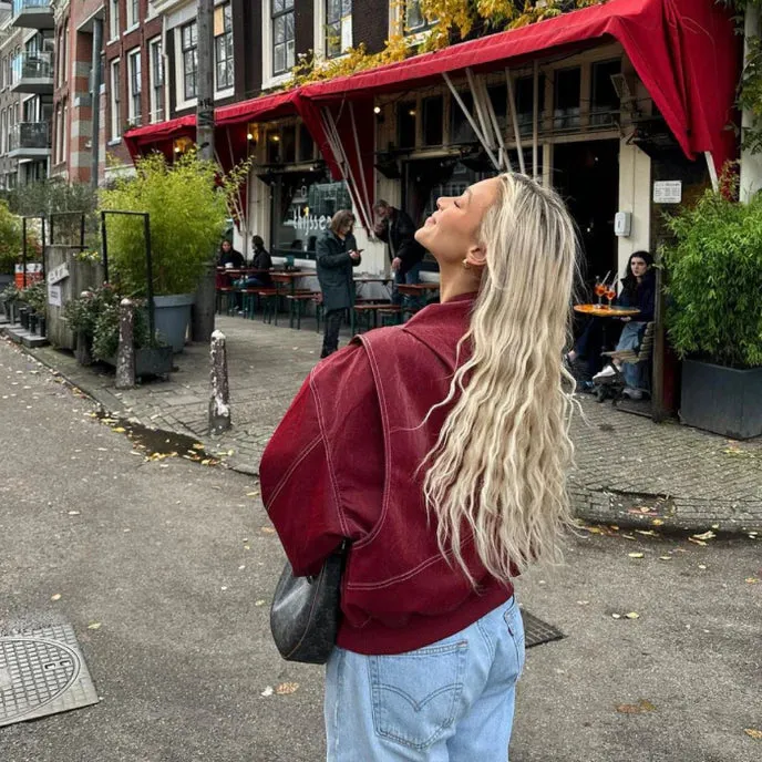 Vera - trendy red oversized fit women's jacket