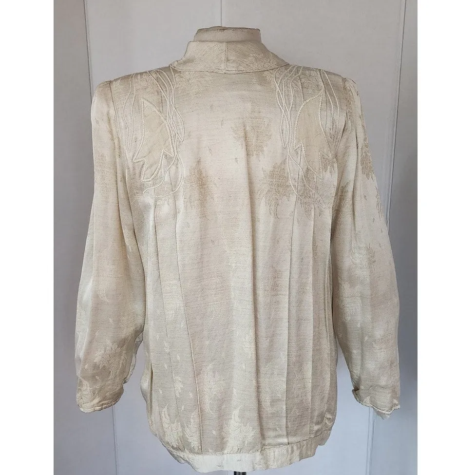 Vintage 80s Cream Blazer Oversized Artisinal Jacket w/Applique by Marilu / L
