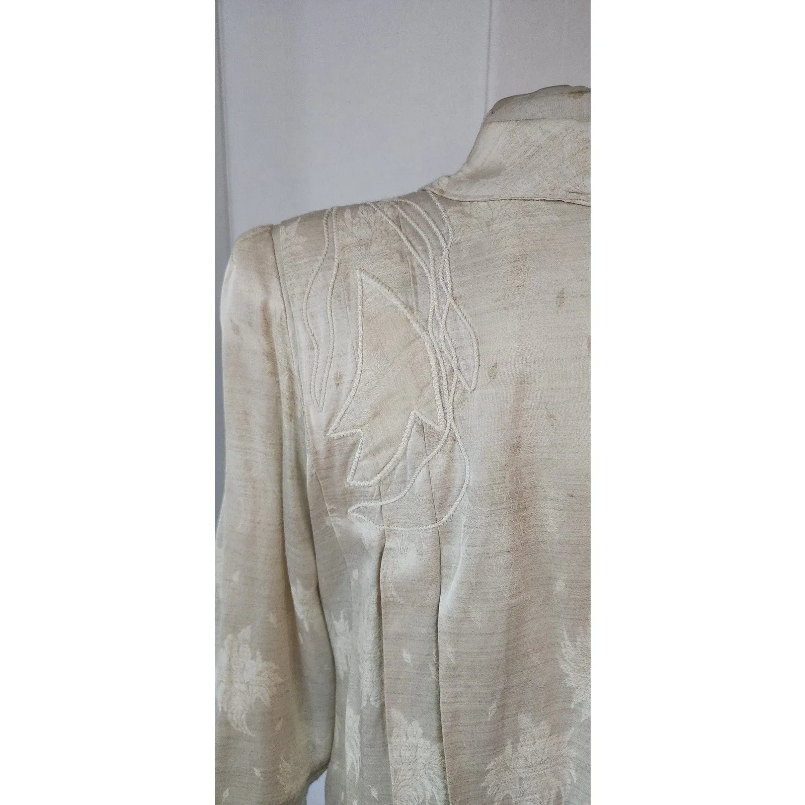 Vintage 80s Cream Blazer Oversized Artisinal Jacket w/Applique by Marilu / L