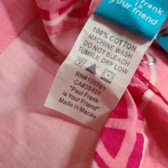Vintage Paul Frank  Pajama Pants, Tonal the Turtle, Pink, Size Large
