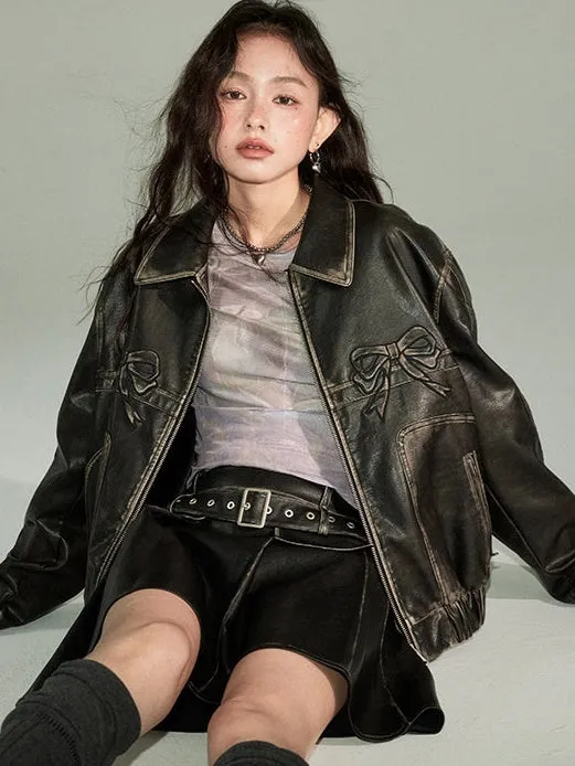 Vintage Pleated Leather Skirt