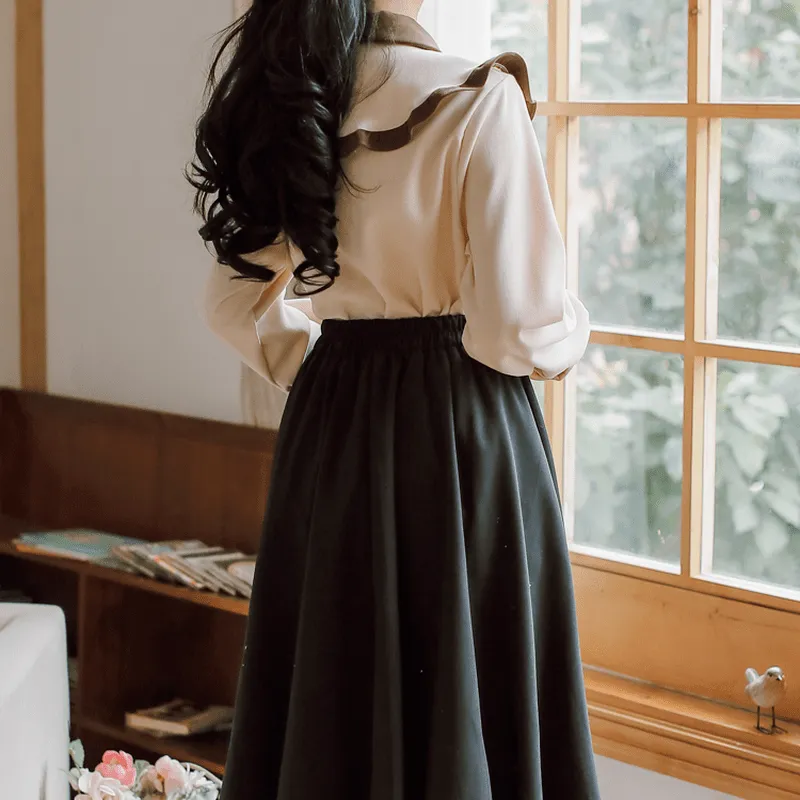 Vintage Shirt Long Skirt Two Piece Set