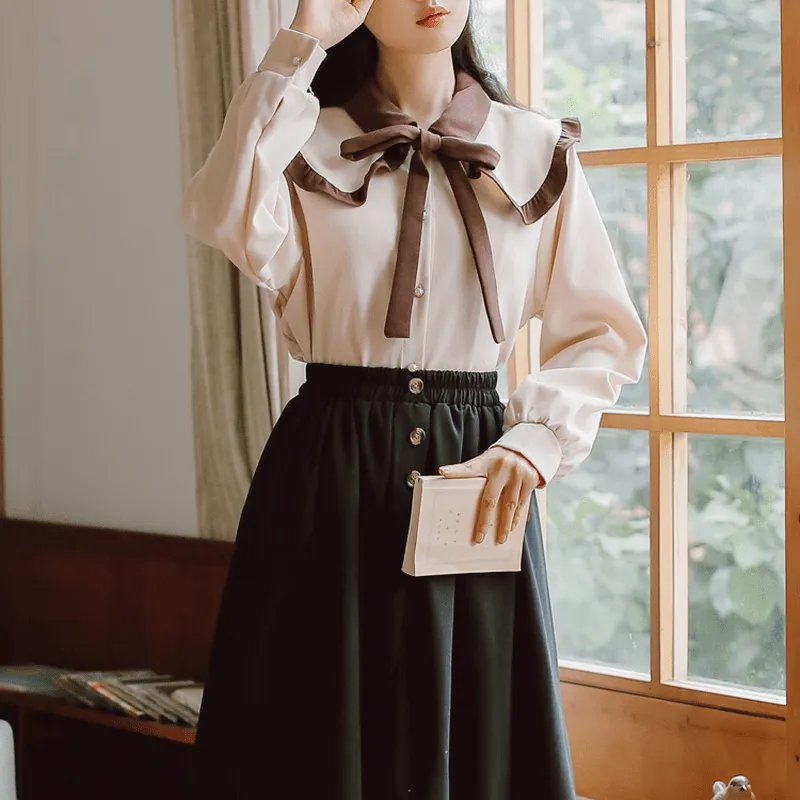 Vintage Shirt Long Skirt Two Piece Set