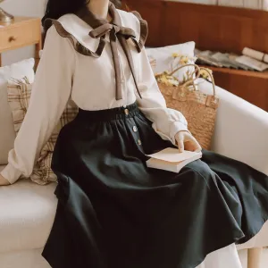 Vintage Shirt Long Skirt Two Piece Set