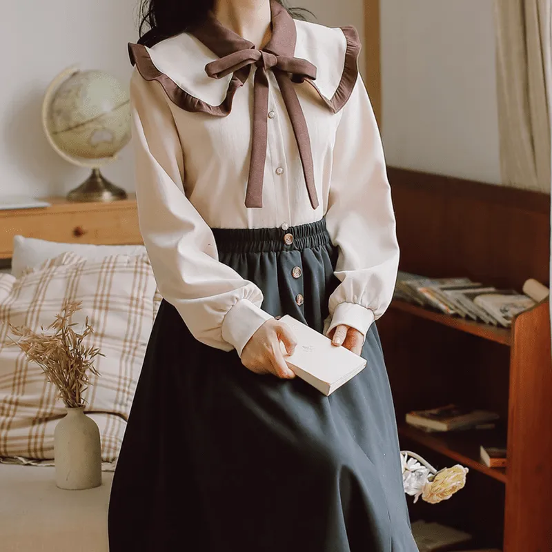 Vintage Shirt Long Skirt Two Piece Set