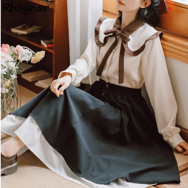 Vintage Shirt Long Skirt Two Piece Set