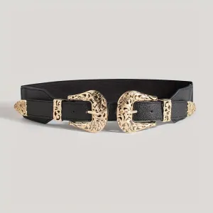 Vintage Style Elastic Waist Belt for Women Metal Buckle Casual Accessory