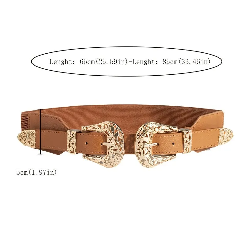 Vintage Style Elastic Waist Belt for Women Metal Buckle Casual Accessory