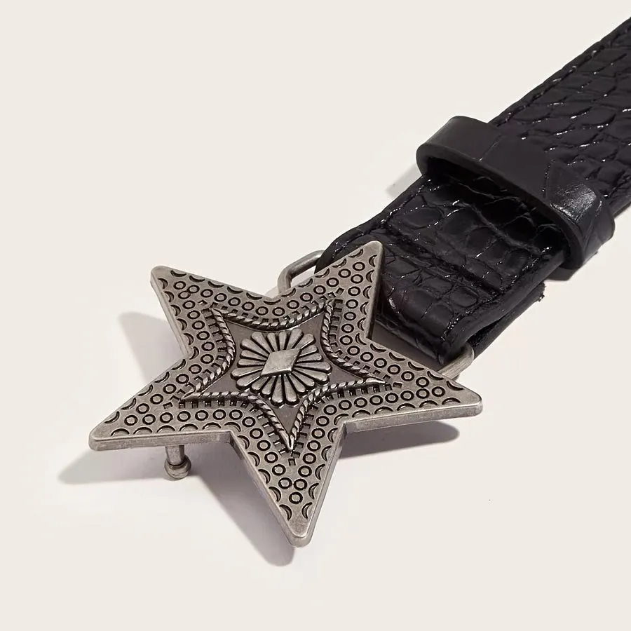 Vintage Style Women's Belt with Star Buckle Retro Accessory