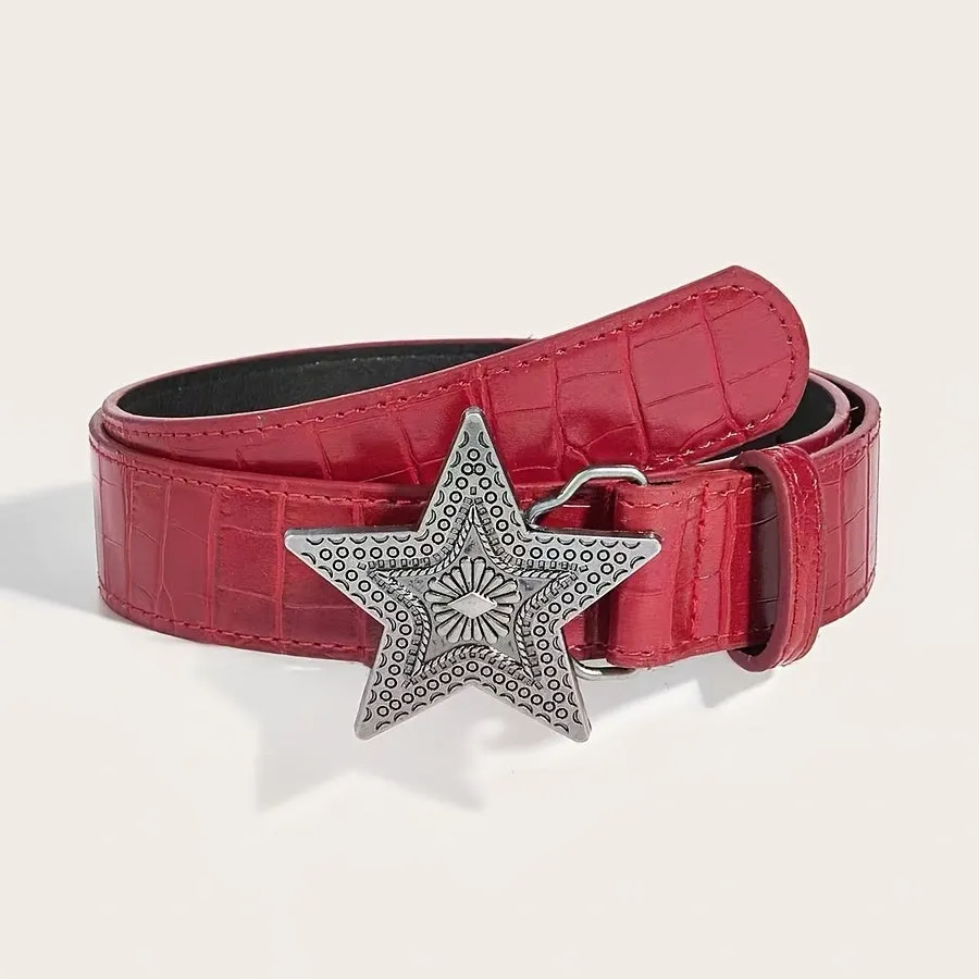 Vintage Style Women's Belt with Star Buckle Retro Accessory