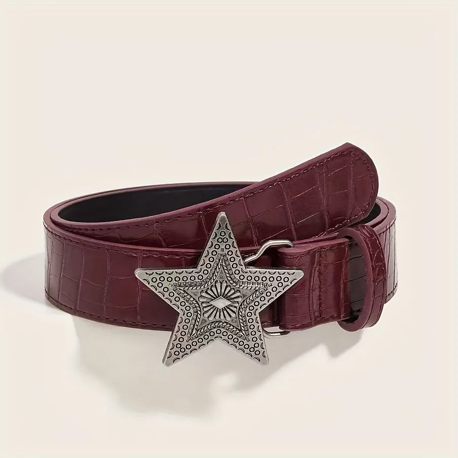 Vintage Style Women's Belt with Star Buckle Retro Accessory