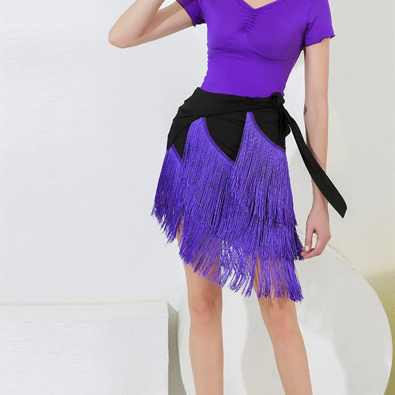 Violet royal blue black tassels latin dance skirts for women Bullfighting tassel costume professional latin dance apron irregular fringe wrap skirts