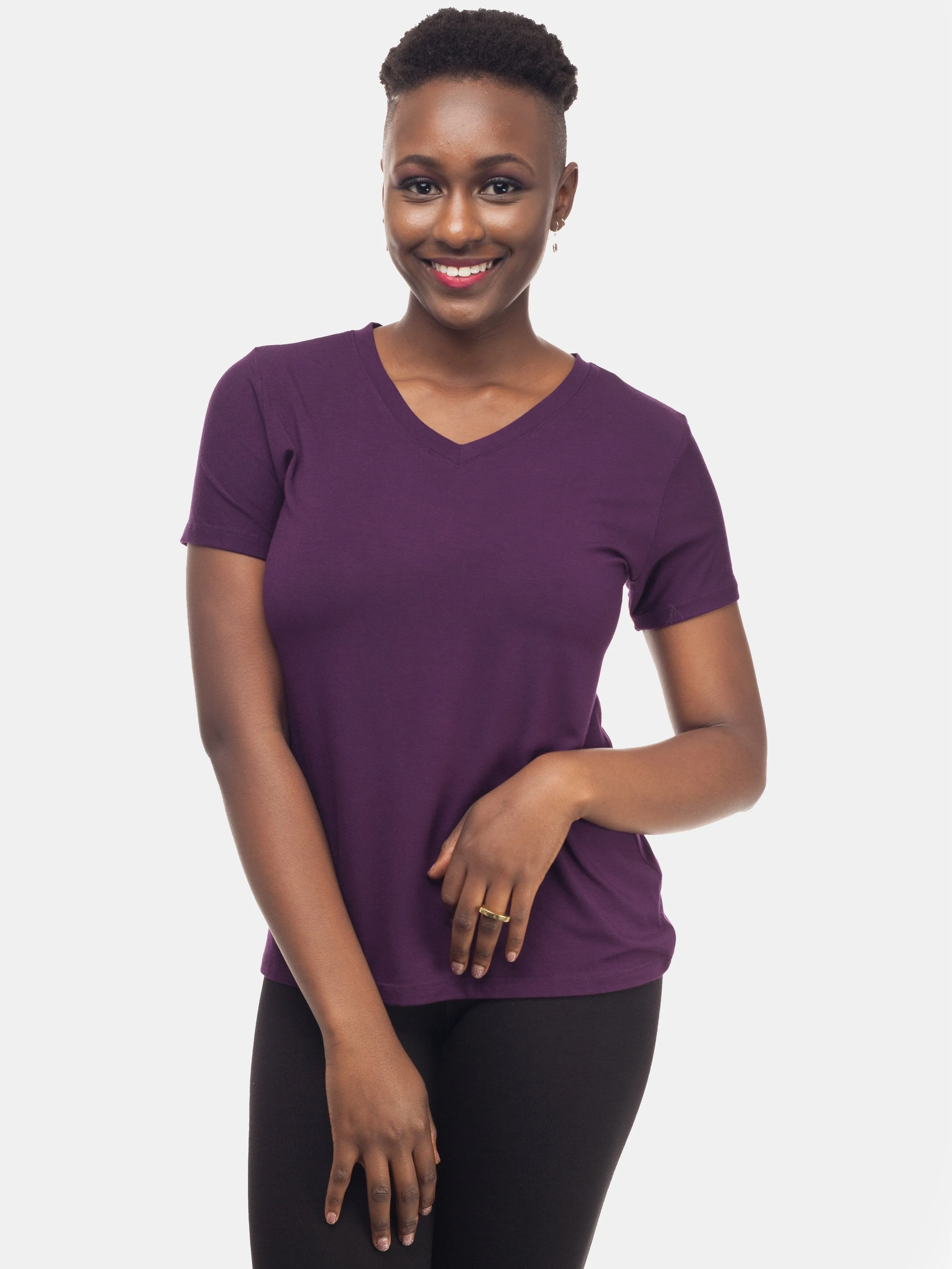 Vivo Basic V-Neck T-Shirt- Dark Purple