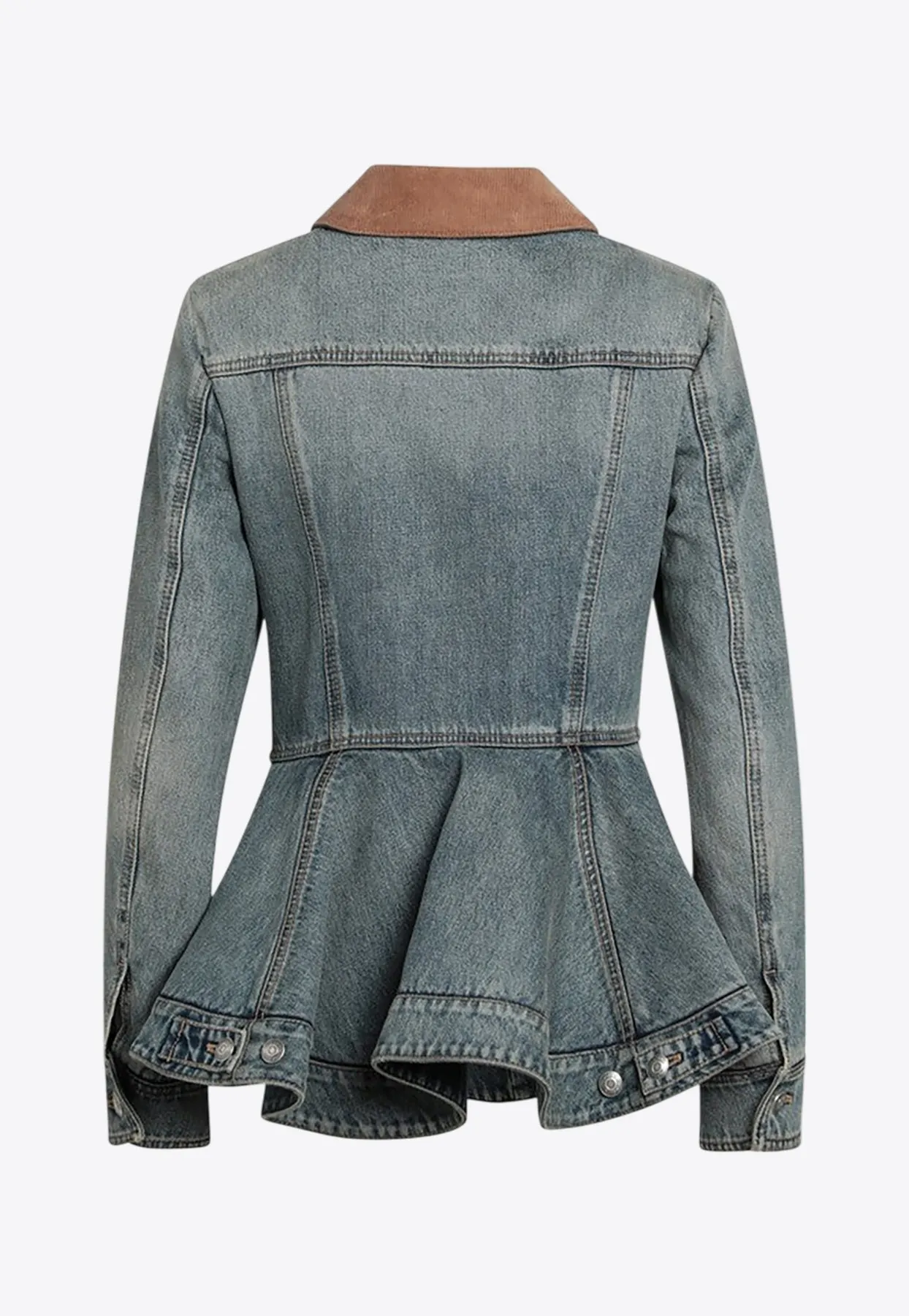 Washed Denim Jacket with Ruffles