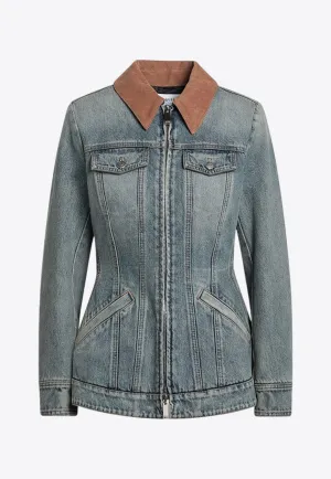 Washed Denim Jacket with Ruffles