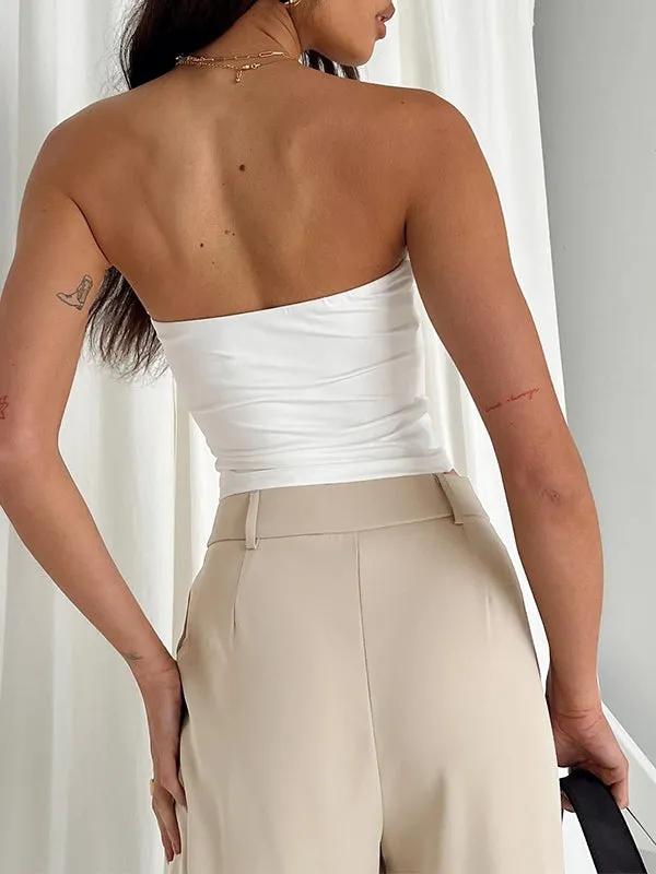 Weißes Klassisches Straßen Simple Bandeau Top