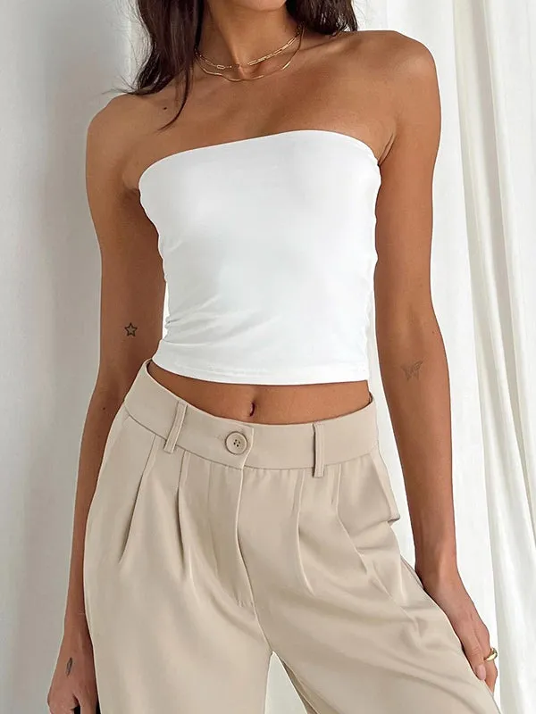Weißes Klassisches Straßen Simple Bandeau Top