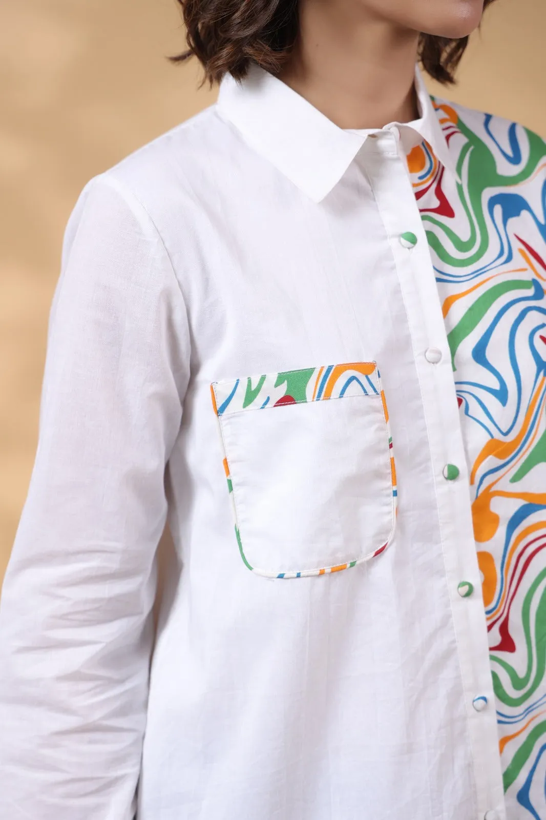 White Cotton Top With Colorful Design