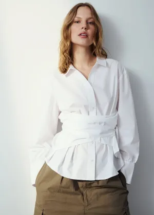 WHITE FLARED SLEEVE WRAP AROUND SHIRT