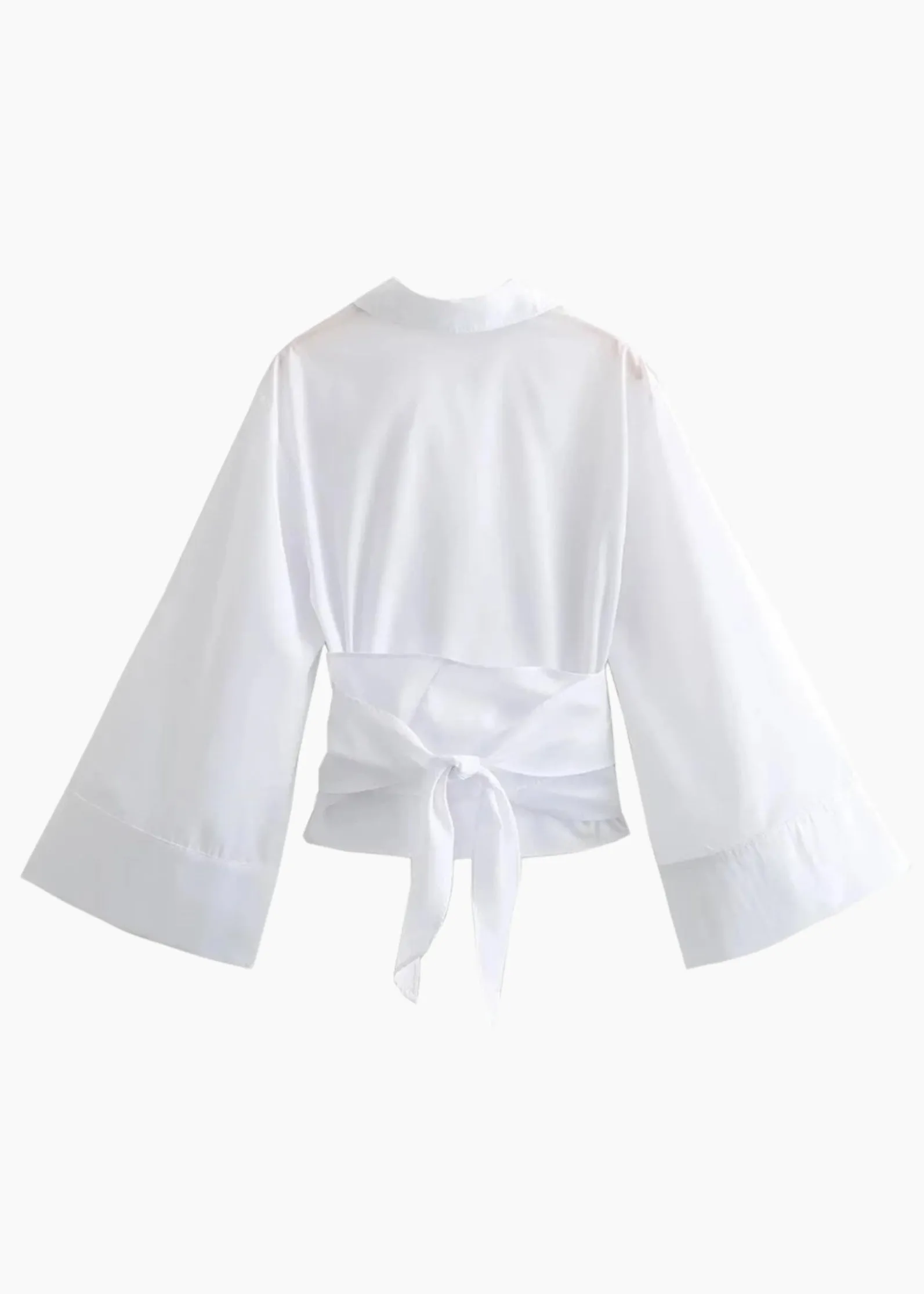 WHITE FLARED SLEEVE WRAP AROUND SHIRT