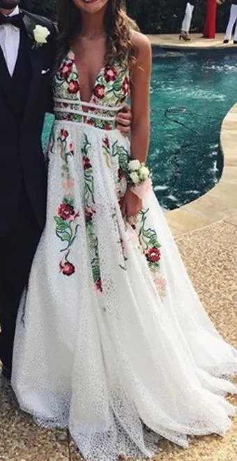 white flower prom dress