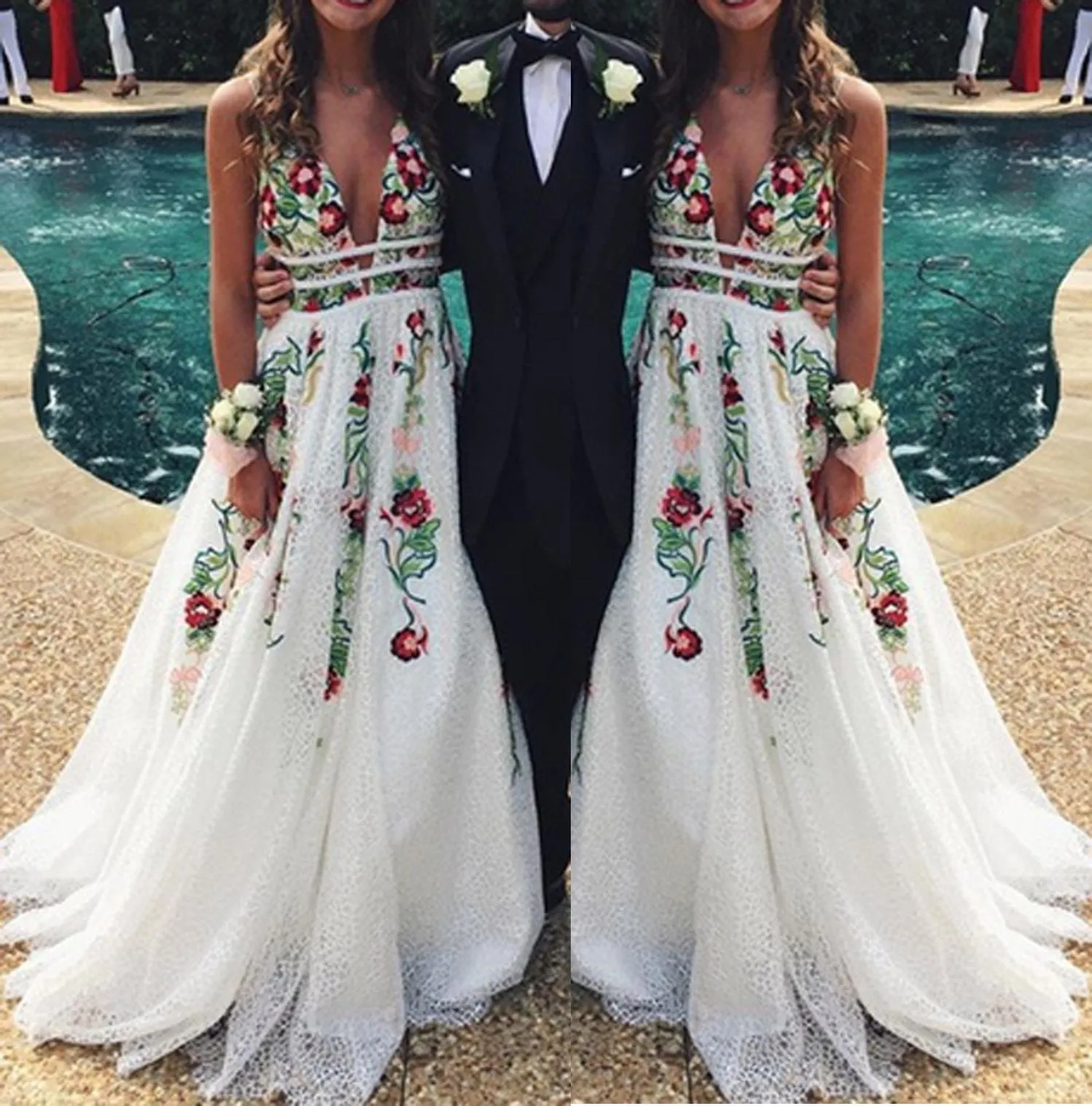 white flower prom dress