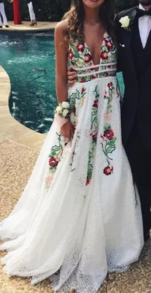 white flower prom dress
