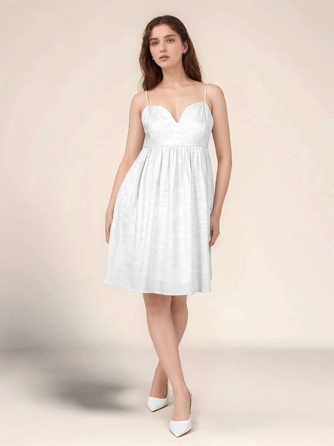 White Solid Sweetheart Neck Short Dress