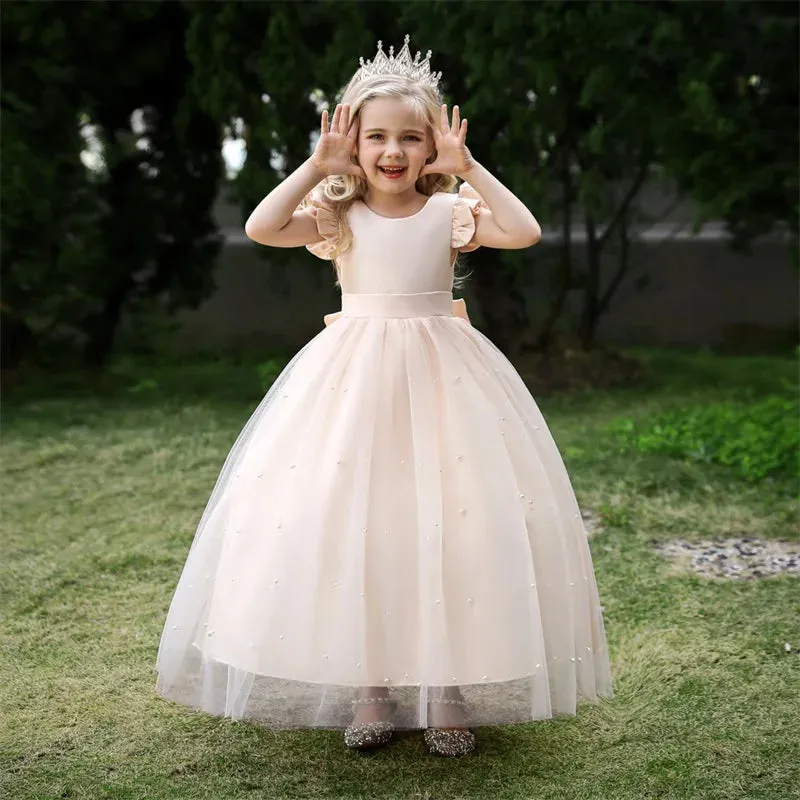 White Tulle Flower Girls Dress
