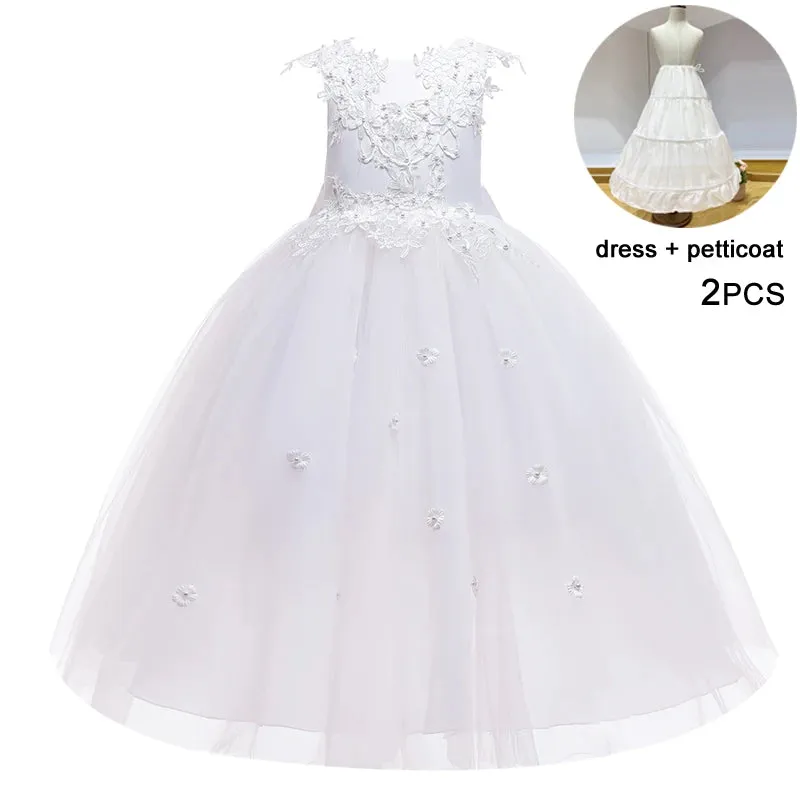 White Tulle Flower Girls Dress