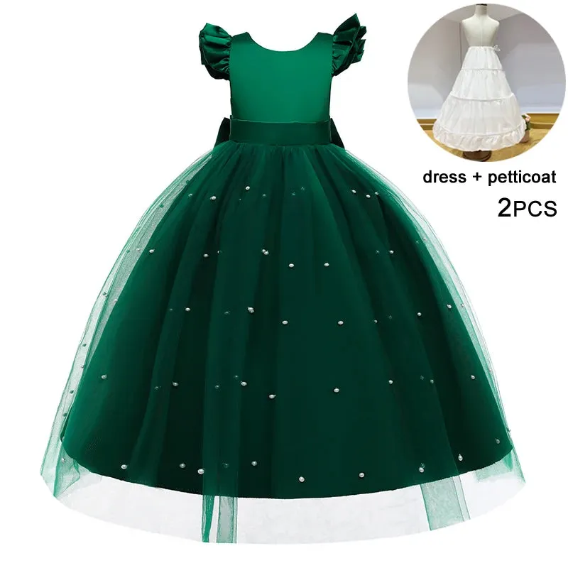 White Tulle Flower Girls Dress