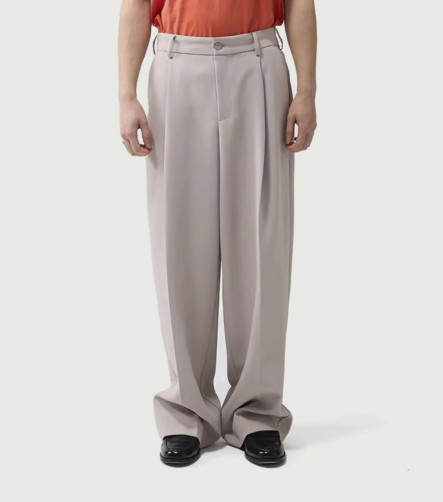 Wide Leg After Trousers Beige