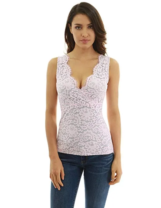 Women Scallop V Neck Floral Lace Blouse