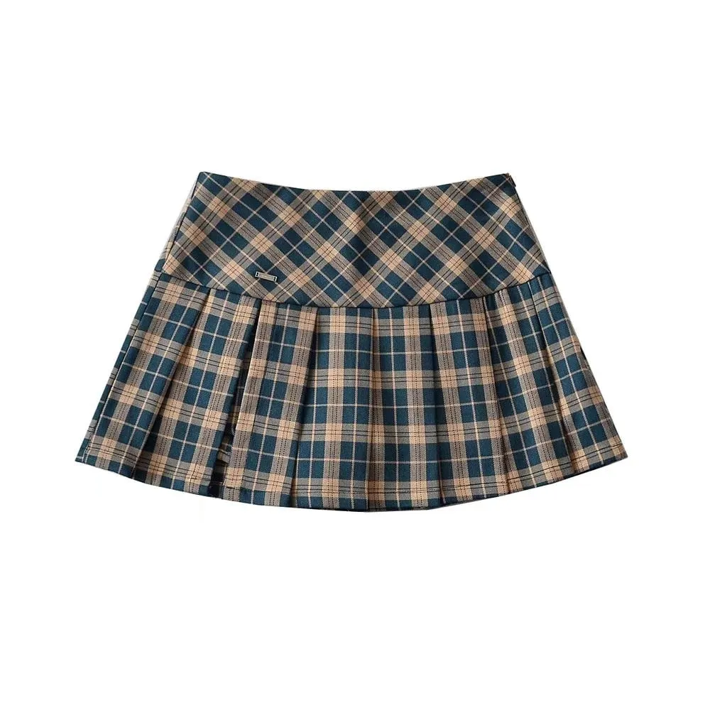 Women Skirts Street wear Slim Pleated for Female Skirts Summer Plaid Skirt for Female